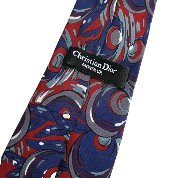 Vintage Christian Dior Silk Tie Red Blue Abstract Bold Maximalist Luxury Italy - Picture 3 of 10